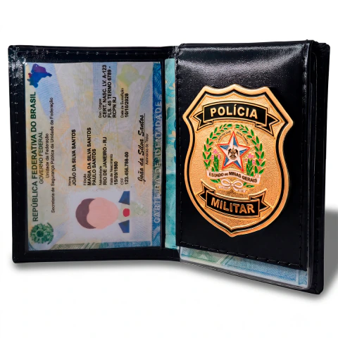 POLÍCIA MILITAR de Minas Gerais - Carteira em Couro Legítimo - PORTA DOCUMENTOS (PMMG)