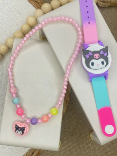 Kit Relogio e Pulseira infantil KUROMI/HELLOKIT vd05