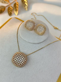 Kit colar/brinco LUXO esfera cravejado COSN06 na internet
