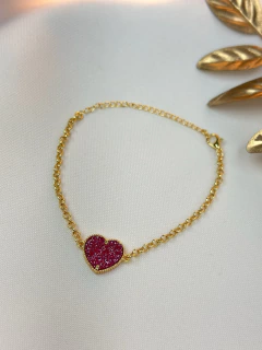 Pulseira FOLHEADA coraação pink glitter PURN02 - comprar online