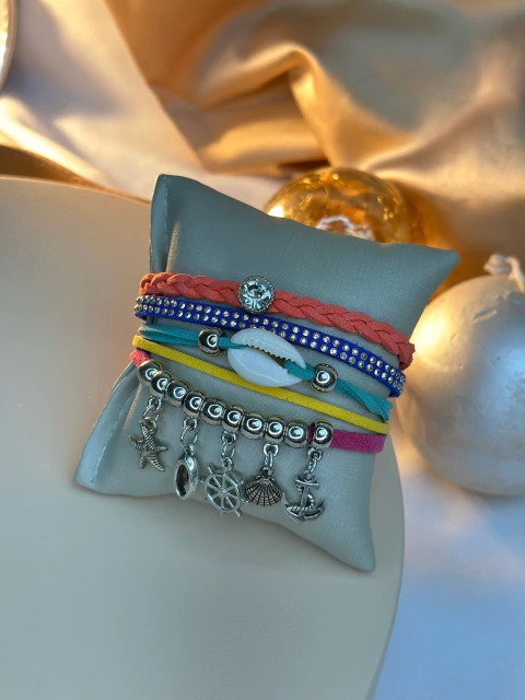 Kit de pulseira courino e buzios colorida PUJ01 - comprar online