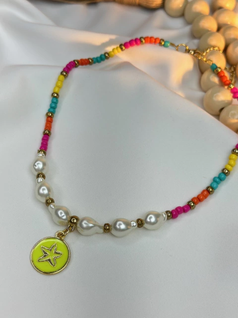 Colar miçangas e pedra barroca/estrela resinadaCOJ01 - comprar online
