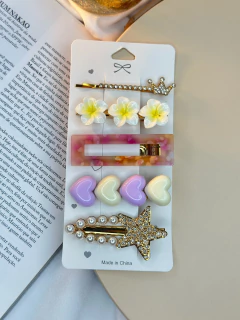 Cartelona 5 peças hibisco e coração CARMU01 - Ruchelli Bijoux