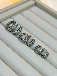 Trio de brico argola vazada cravejada BRIFD10 - Ruchelli Bijoux