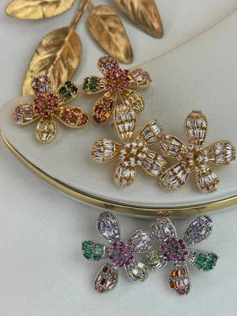 Brinco LUXO flor fina zircônia BRIGR10 - comprar online