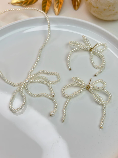 Kit colar e brinco pérolas CODN10 - comprar online