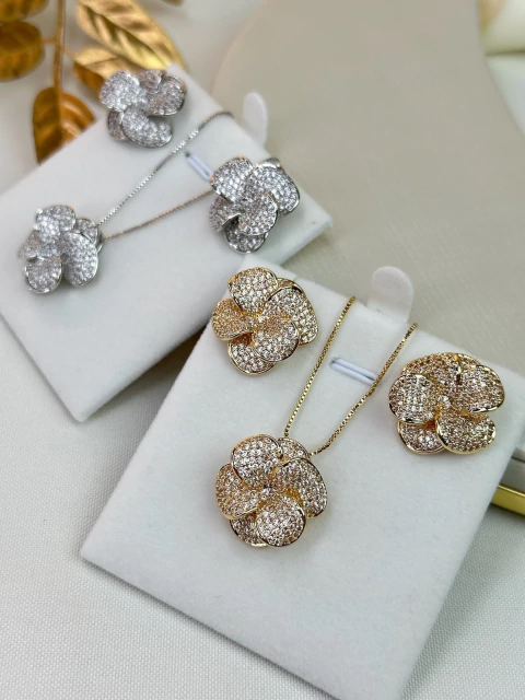 Kit colar e brinco flor COSN07 - comprar online