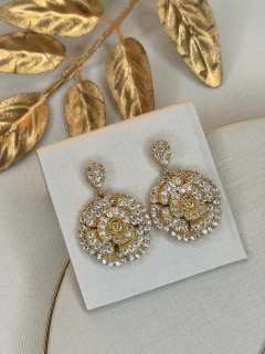 Imagem do Brinco LUXO flor pendurada cravejada BRIGR10