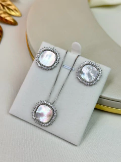 Kit colar e brinco quadrado madrepérola COSN07 - Ruchelli Bijoux