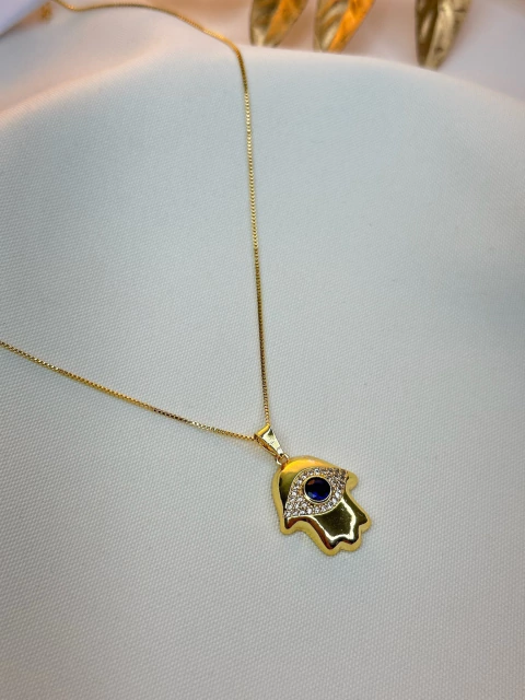 Colar FOLHEADO mão de fátima CORN02 - comprar online