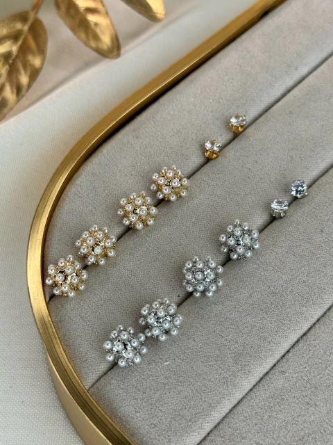 Trio de brinco mini botão pérolas BRIGR10 - comprar online