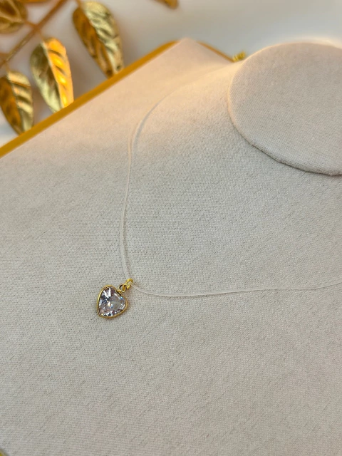 Colar FOLHEADO nylon coração cristal borda CORM01 - comprar online