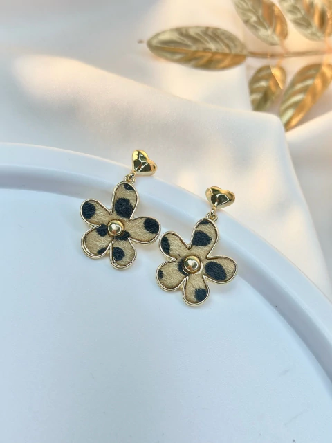 Brinco pendurado flor animal print BRIJC08 - comprar online