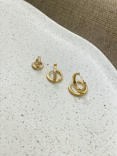 Trio brinco argololinhas cravejada mu12 - Ruchelli Bijoux