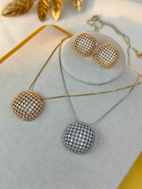 Kit colar/brinco LUXO esfera cravejado COSN06 - comprar online