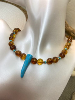 Colar esferas e dente de sabre turquesa CONG01 - loja online