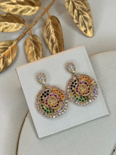 Brinco LUXO flor pendurada cravejada BRIGR10 - loja online