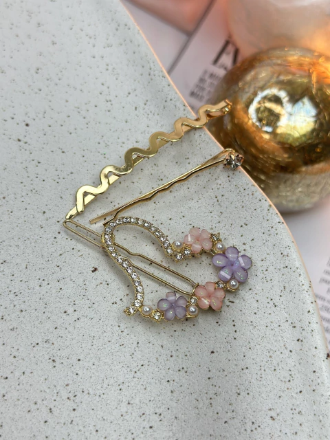 Kit 3 grampos coração/flores vidro BCFD01 - comprar online