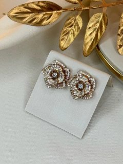 Brinco LUXO flor dupla cravejada BRIGR10 - loja online