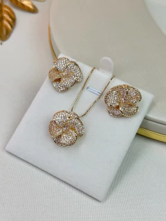 Kit colar e brinco flor COSN07 - Ruchelli Bijoux