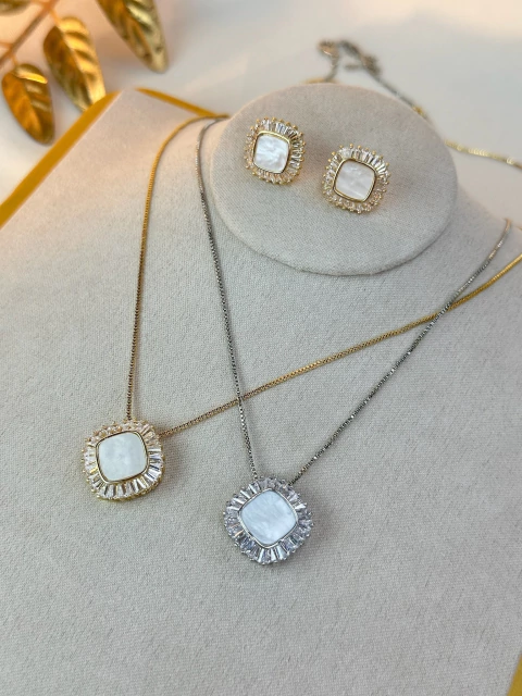 Kit colar/brinco LUXO quadrado madrepérola COSN06 - comprar online