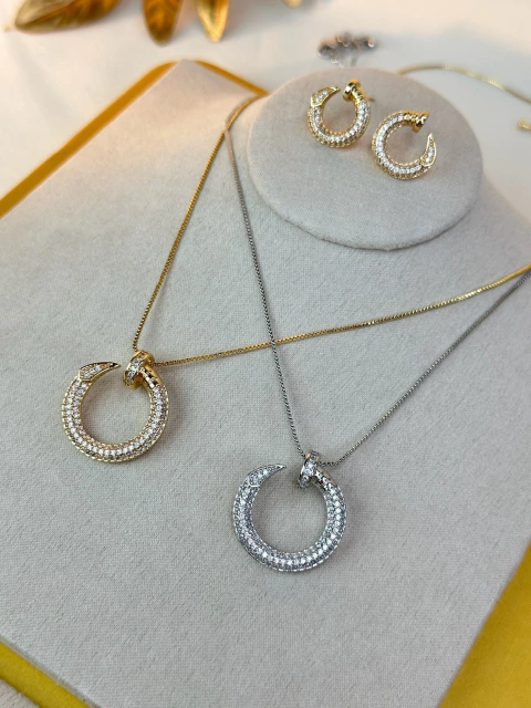 Kit colar/brinco LUXO cartier prego cravejado COSN06 - comprar online