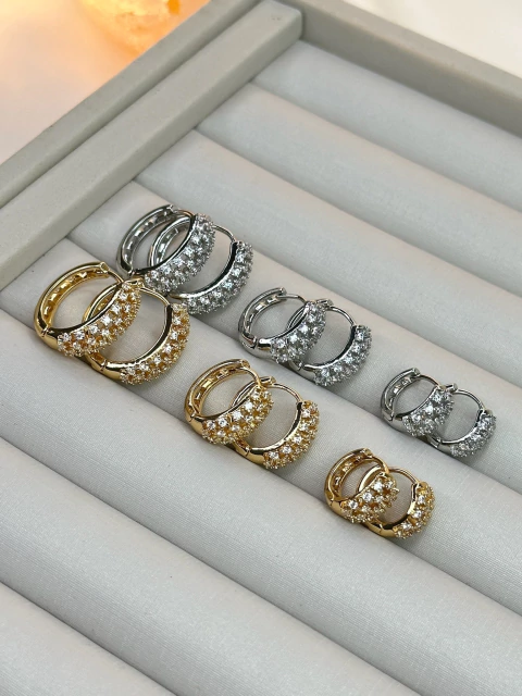 Trio de brico argola vazada cravejada BRIFD10 - comprar online