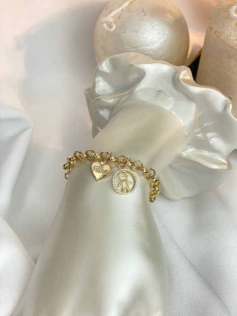 Pulseira filhos cravejado e plaquinha folheado PURU01 - comprar online