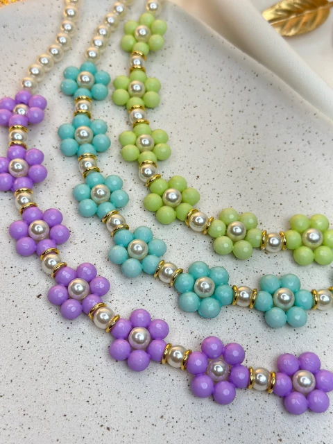 Colar flores com pérolas COJV01 - comprar online