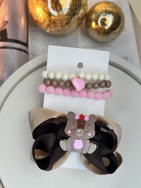 Kit pulseira e laço infantil URSO MARROM INFJD06 - comprar online