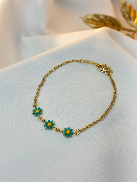 Pulseira FOLHEADO margarida turquesa PUMU12 - comprar online