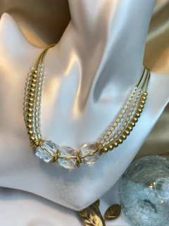 Colar tres fios dourados e transparencia COJ01 - Ruchelli Bijoux