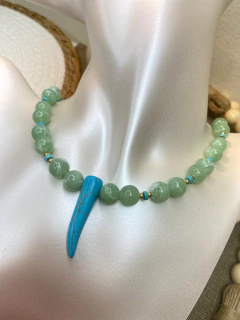 Colar esferas e dente de sabre turquesa CONG01 - Ruchelli Bijoux