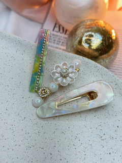 Kit 3 bicos de pato reto cravejado/flor BCLR01 - Ruchelli Bijoux