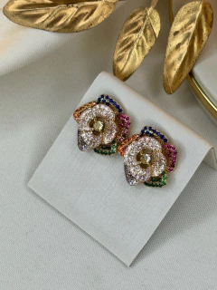 Imagem do Brinco LUXO flor dupla cravejada BRIGR10