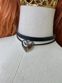 Chocker dupla preto/coração rodio j55 - comprar online