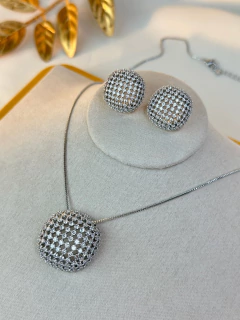 Kit colar/brinco LUXO esfera cravejado COSN06 - Ruchelli Bijoux