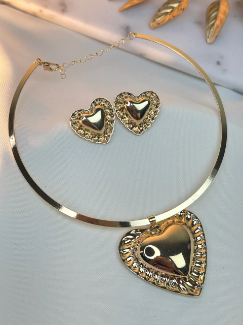 Kit brinco/chocker aro coração COJT09 - comprar online