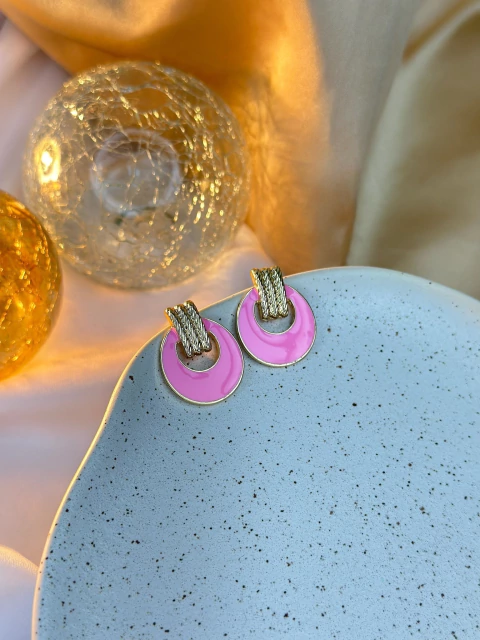 Brinco redondo resinado rosa BRISN01 - comprar online