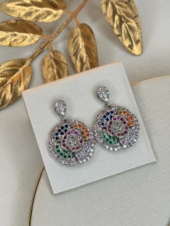 Brinco LUXO flor pendurada cravejada BRIGR10 - Ruchelli Bijoux