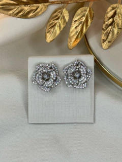 Brinco LUXO flor dupla cravejada BRIGR10 - Ruchelli Bijoux