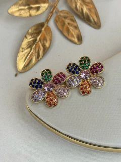 Brinco LUXO flor cravejada BRIGR10 - Ruchelli Bijoux