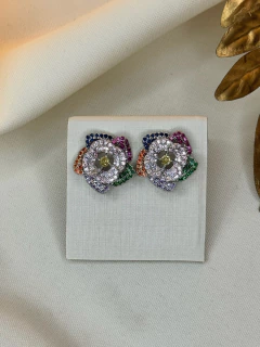 Brinco LUXO flor dupla cravejada BRIGR10 na internet