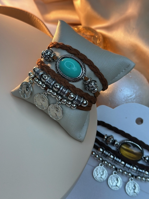 Kit de pulseira courino pedra e moedas PUJ01 - comprar online