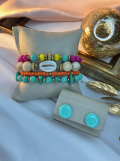 Kit de pulseira com brinco cascalho e búzios PUJ01 na internet