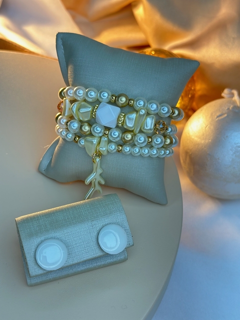 Kit de pulseira com brinco perolado PUJ01 - comprar online