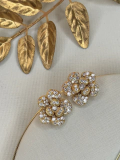 Brinco LUXO flower cravejada BRIGR10 na internet