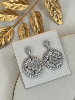 Brinco LUXO flor pendurada cravejada BRIGR10 na internet