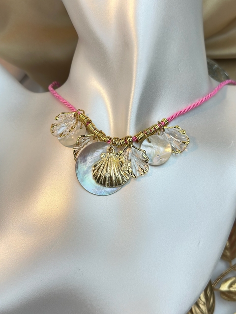 Colar corda fina de amarração concha rosa CONG01 - comprar online
