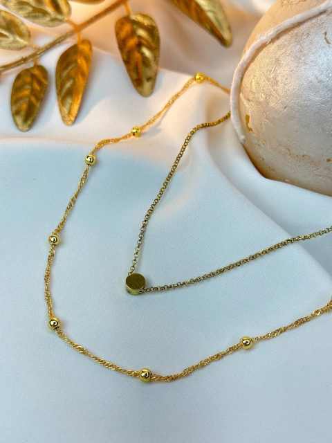 Colar FOLHEADO duplo boleado/esfera COMU12 - comprar online